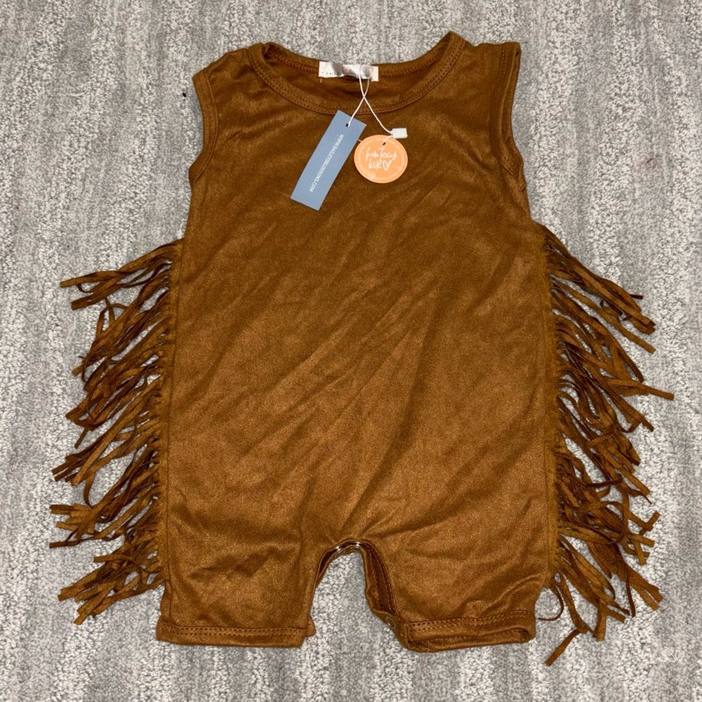 NWT Baileys Blossoms Brown Fringe Sleeveless Onesie Western Boho 6-12 Months